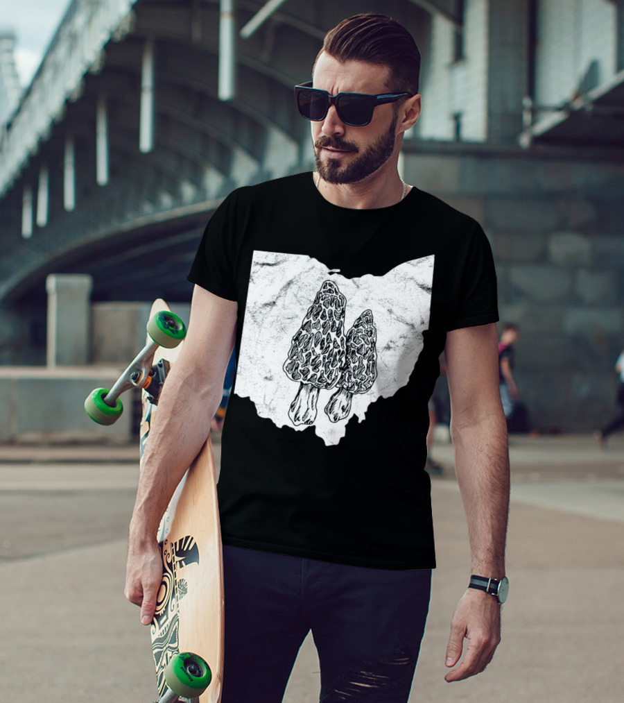 Ohio Morel Mushroom Hunting Map With Illustrated Morels T-Shirt