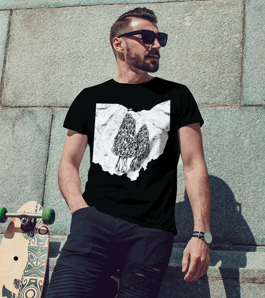 Ohio Morel Mushroom Hunting Map With Illustrated Morels T-Shirt