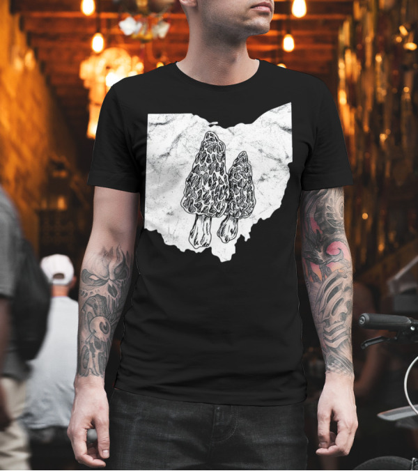 Ohio Morel Mushroom Hunting Map with Illustrated Morels T-Shirt Ohio Morel Mushroom Hunting Map with Illustrated Morels T-Shirt