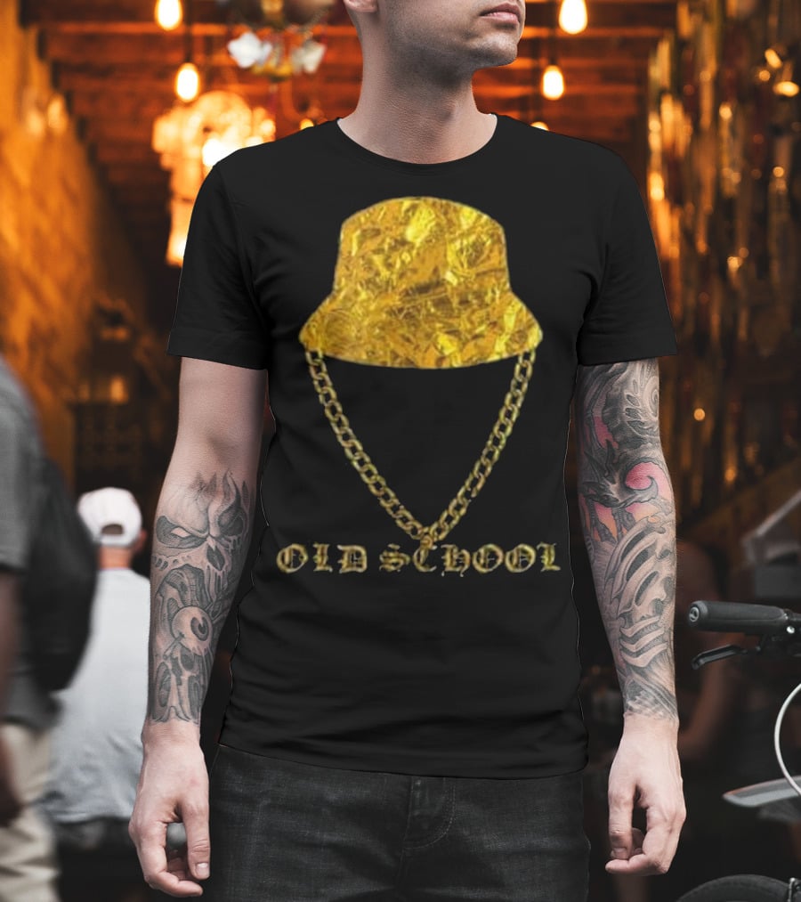 Old School 80s Hip Hop Gold Chain Bucket Hat T-Shirt