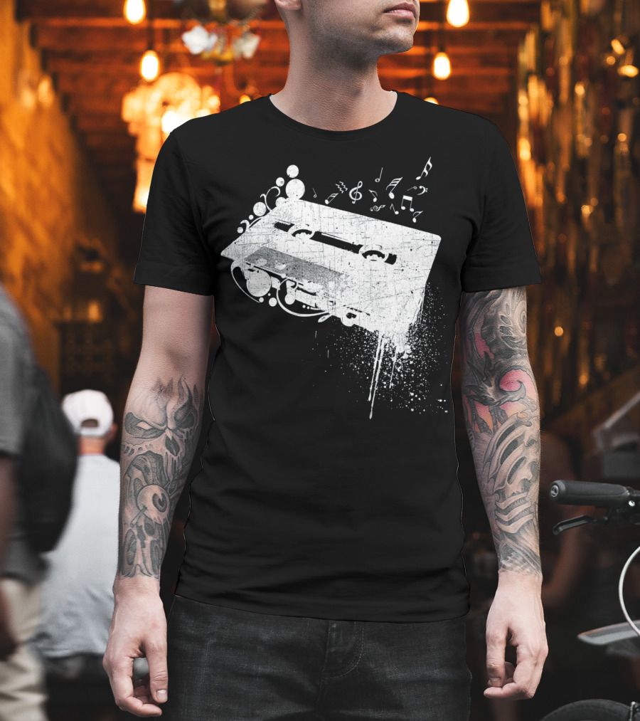 Old School 80s Cassette Tape With Musical Notes Grunge Hip Hop T-Shirt