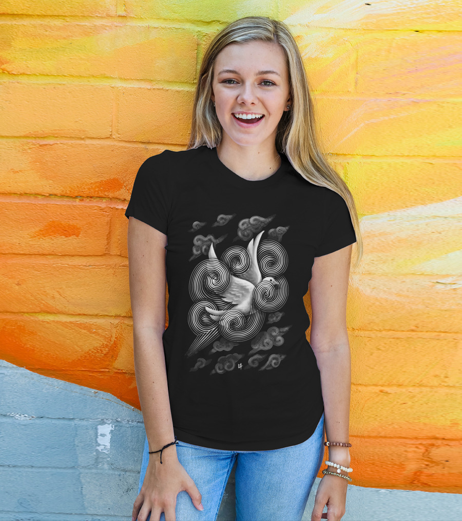 Crossing Clouds Spiral Dove Design By Ilustrata Studios T-Shirt