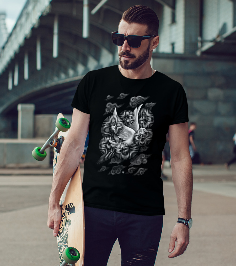 Crossing Clouds Spiral Dove Design By Ilustrata Studios T-Shirt