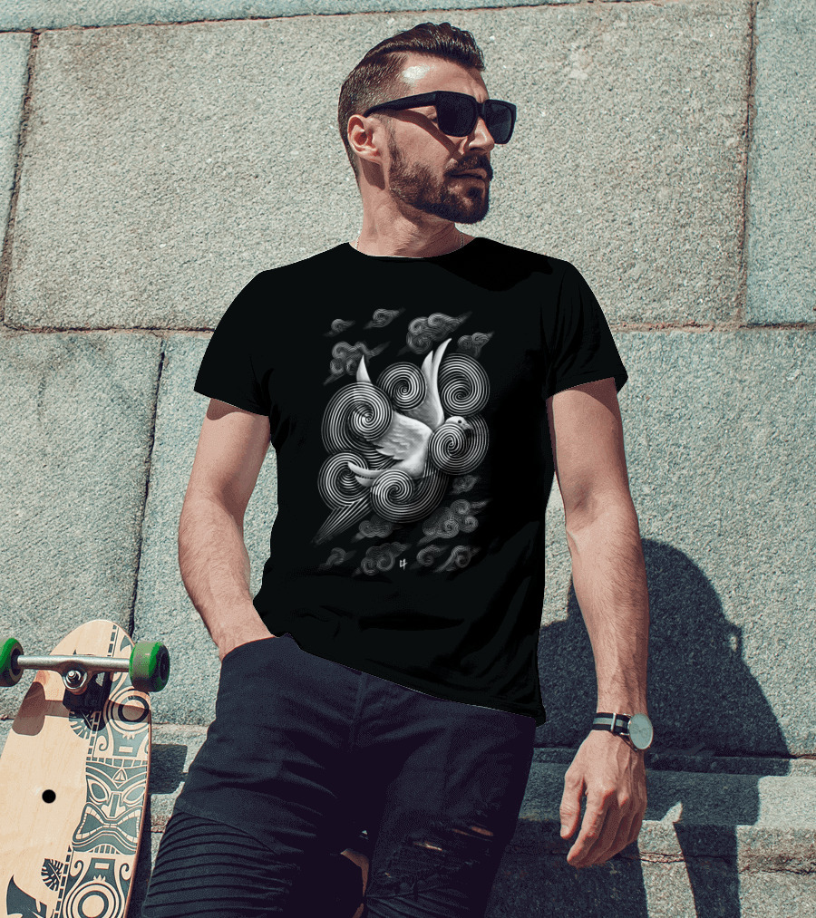 Crossing Clouds Spiral Dove Design By Ilustrata Studios T-Shirt