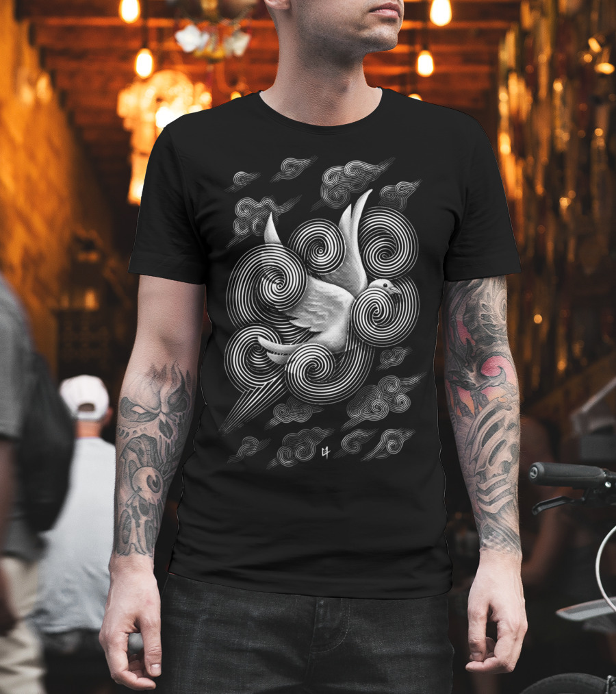 Crossing Clouds Spiral Dove Design By Ilustrata Studios T-Shirt