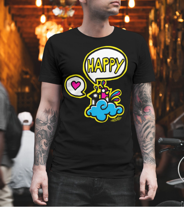 HAPPY Heart Speech Bubble on Colorful Character Cloud by SiYo T-Shirt HAPPY Heart Speech Bubble on Colorful Character Cloud by SiYo T-Shirt