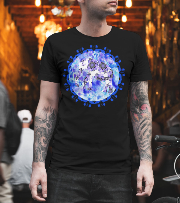 Elephant With Flowers In Watercolor Round Blue Floral Circle T-Shirt Elephant With Flowers In Watercolor Round Blue Floral Circle T-Shirt