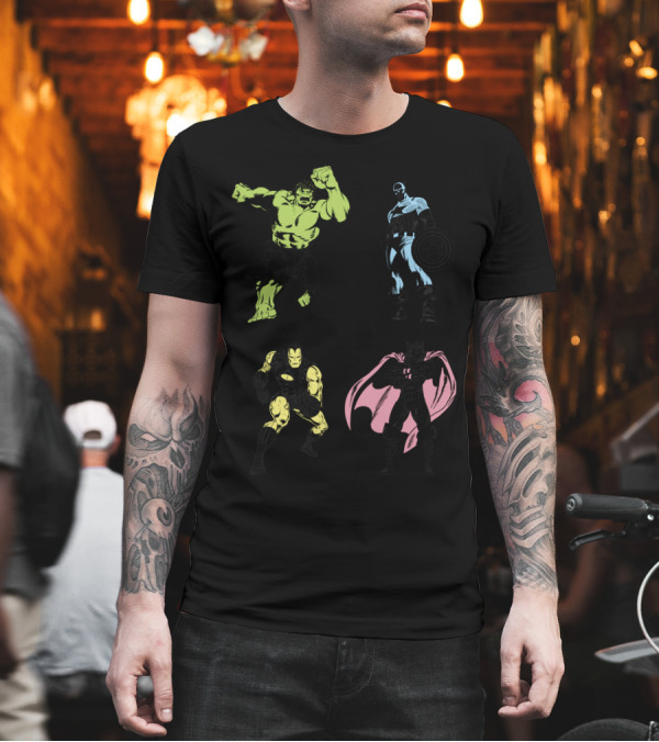 Avengers Character Lineup in Bold Accent Colors T-Shirt Avengers Character Lineup in Bold Accent Colors T-Shirt