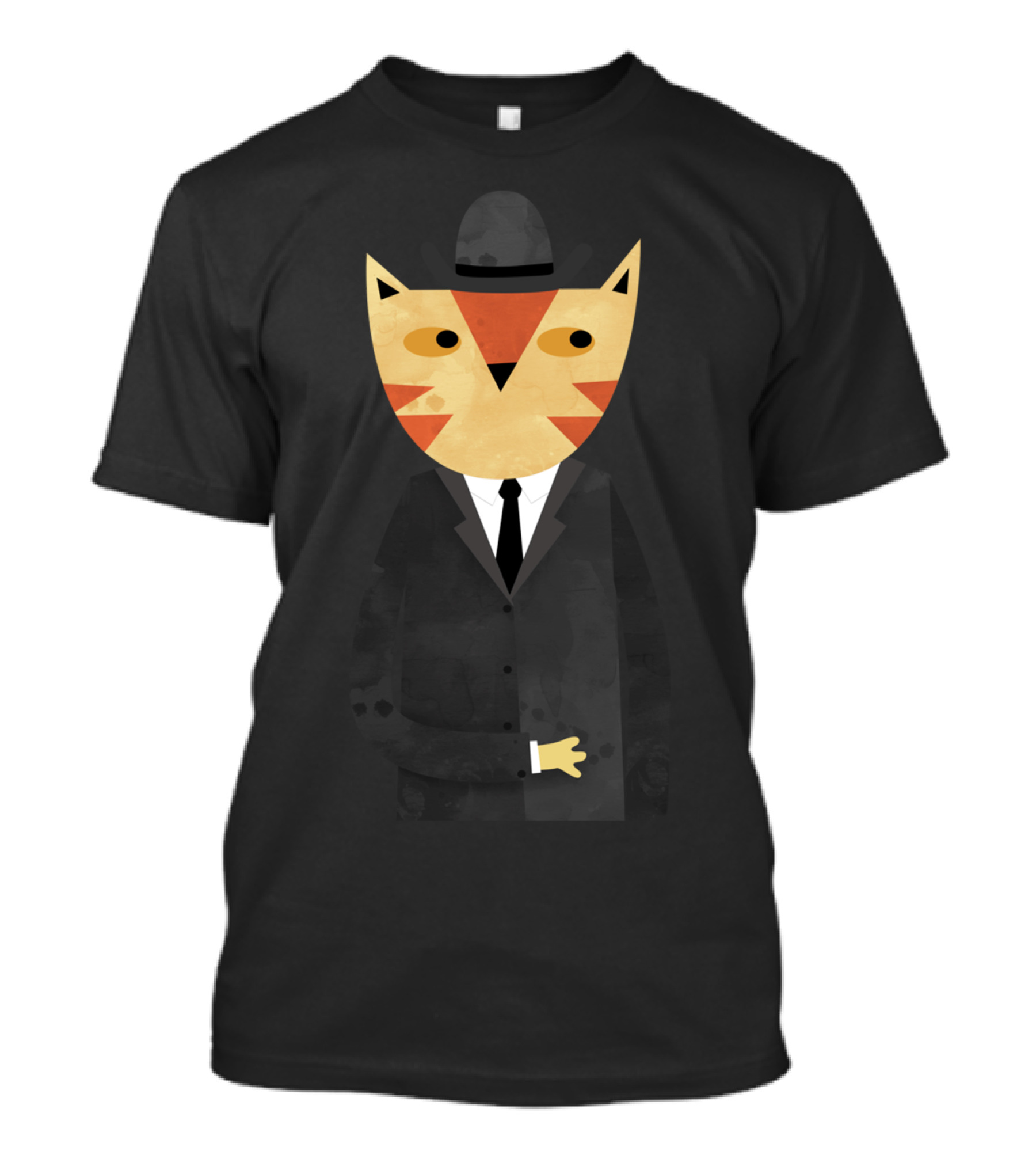 Ginger Cat In Bowler Hat With Magritte-Inspired T-Shirt