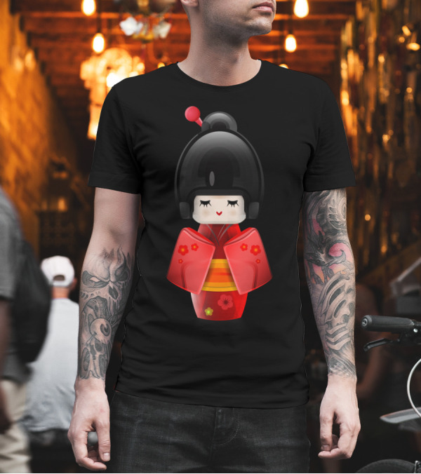 Kokeshi Doll Kimono Floral in Red T-Shirt Kokeshi Doll Kimono Floral in Red T-Shirt