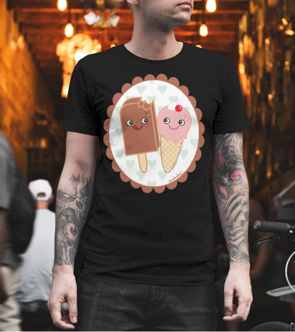 Cute Icecreams In Love With Hearts T-Shirt Cute Icecreams In Love With Hearts T-Shirt
