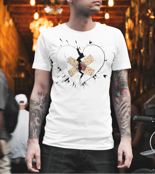 Cracked Heart with Bandage Cross and Splatter T-Shirt Cracked Heart with Bandage Cross and Splatter T-Shirt