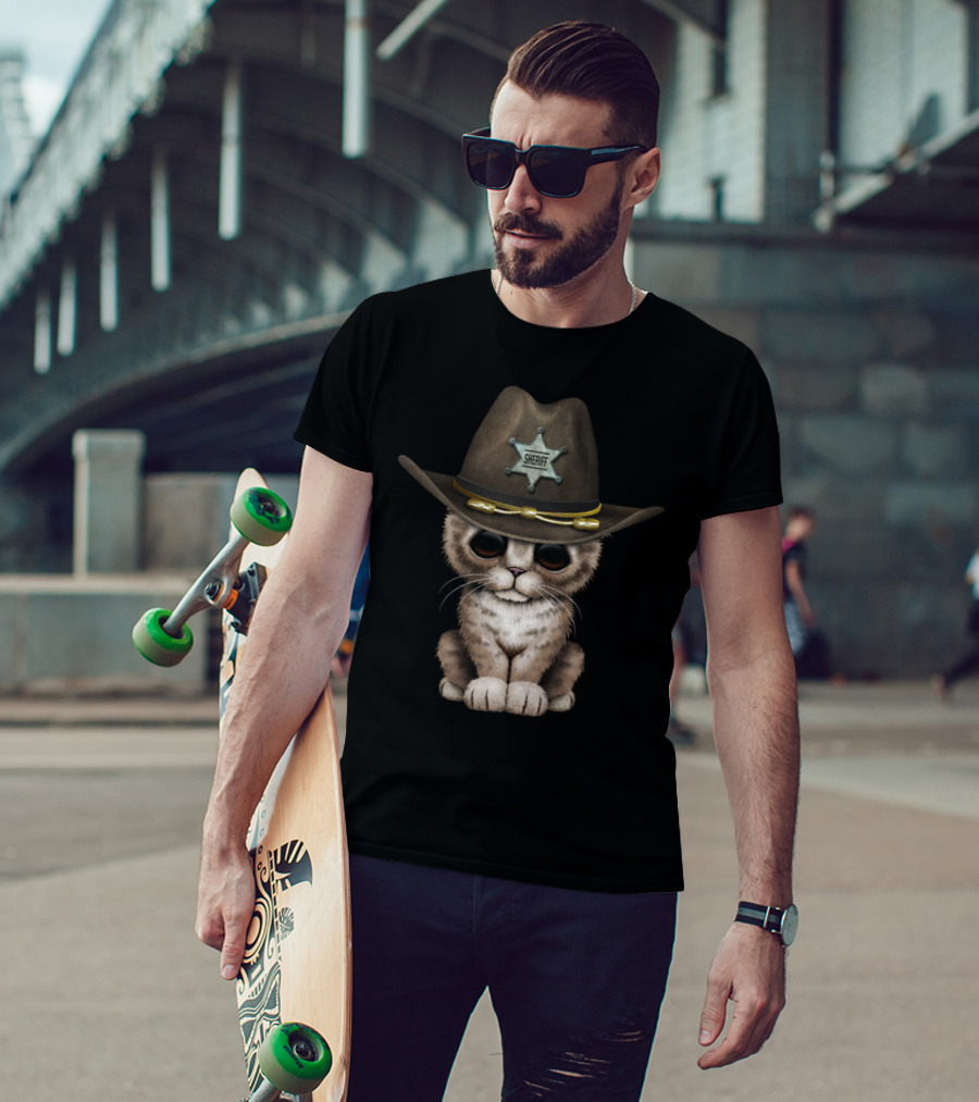 Sheriff Hat Kitten With Badge T-Shirt