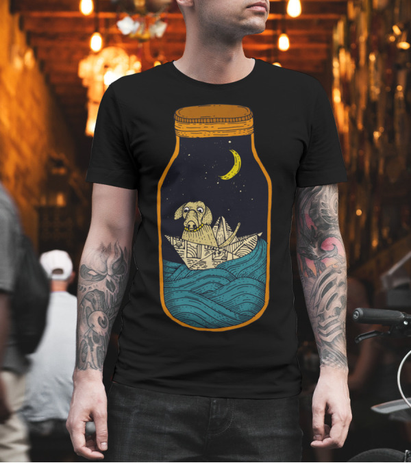 Dog Sailing in a Jar Under the Night Sky T-Shirt Dog Sailing in a Jar Under the Night Sky T-Shirt
