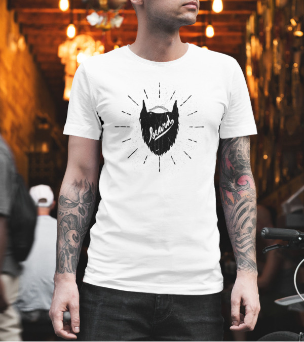 Beard Typography on Black Background with Radiating Lines T-Shirt Beard Typography on Black Background with Radiating Lines T-Shirt