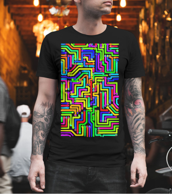 Colorful Circuit Board Neon Maze Geometry T-Shirt Colorful Circuit Board Neon Maze Geometry T-Shirt