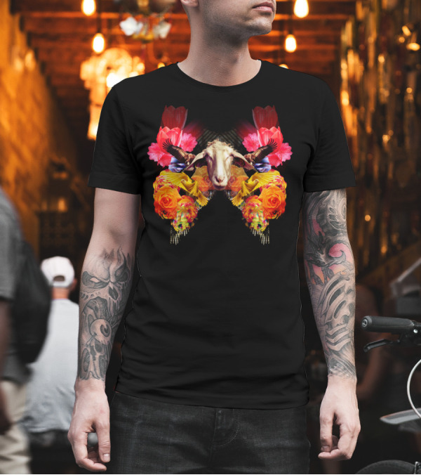 Dopey Sheep Surrounded by Vibrant Flowers and Birds T-Shirt Dopey Sheep Surrounded by Vibrant Flowers and Birds T-Shirt