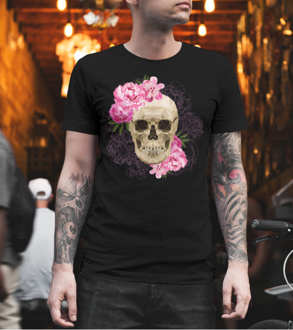 Fancy Skull Peony Blossoms Geometric Skull Floral T-Shirt Fancy Skull Peony Blossoms Geometric Skull Floral T-Shirt