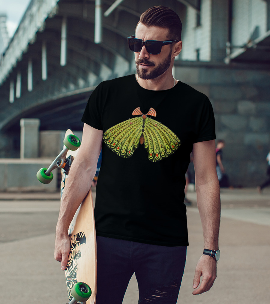 Green Mother Moth With Vibrant Geometric T-Shirt