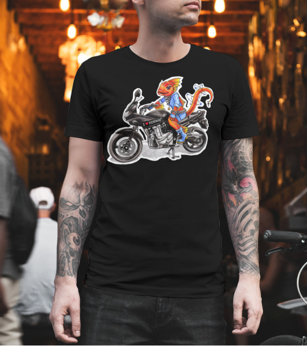 Fast And Curious I Love Science Motorcycle Lizard Astronaut T-Shirt Fast And Curious I Love Science Motorcycle Lizard Astronaut T-Shirt