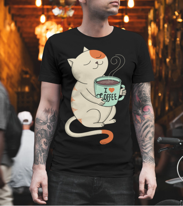 Cat Holding I Love Coffee Mug T-Shirt Cat Holding I Love Coffee Mug T-Shirt