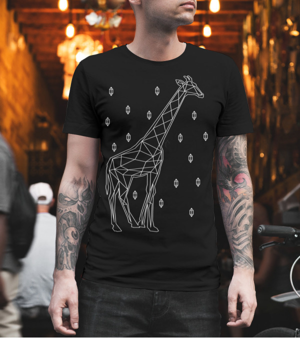Giraffe Geometric Polygonal White Line Art with Symmetrical Shapes T-Shirt Giraffe Geometric Polygonal White Line Art with Symmetrical Shapes T-Shirt
