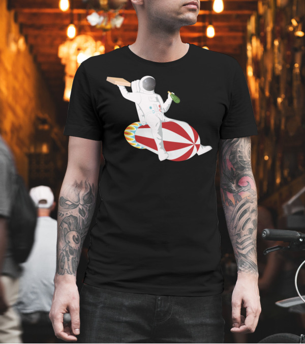 Astronaut Riding Rocket with Pizza and Champagne T-Shirt Astronaut Riding Rocket with Pizza and Champagne T-Shirt