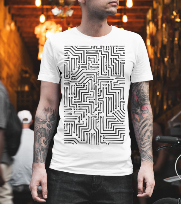 Black And White Circuit Board Maze T-Shirt Black And White Circuit Board Maze T-Shirt
