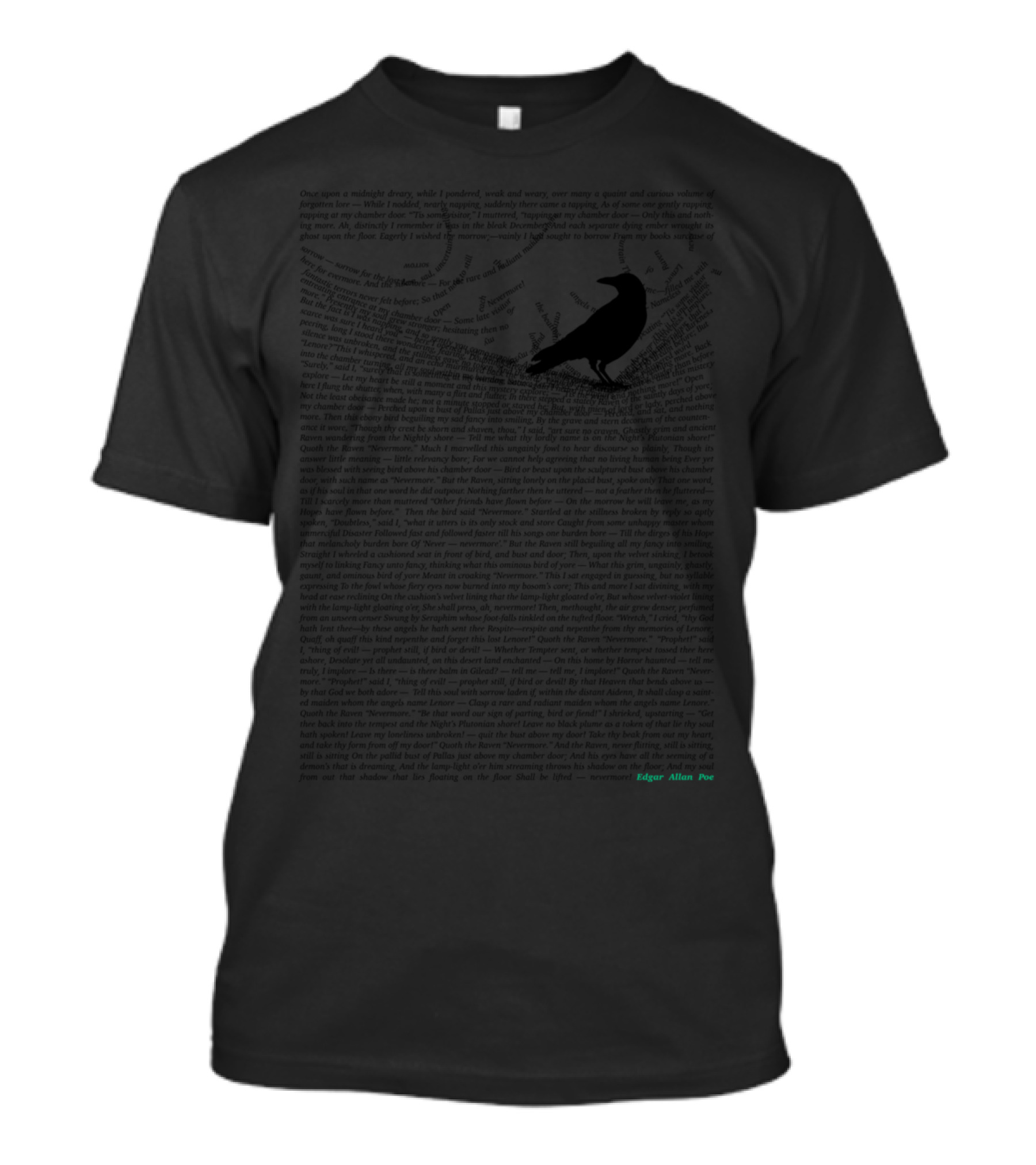 The Raven Edgar Allan Poe Nevermore Text T-Shirt