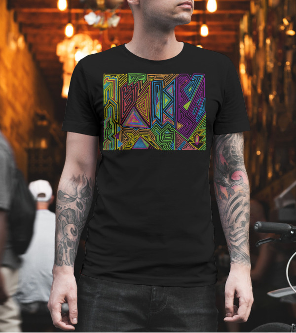 PowerLines Vibrant Geometric Maze with Multicolor T-Shirt PowerLines Vibrant Geometric Maze with Multicolor T-Shirt