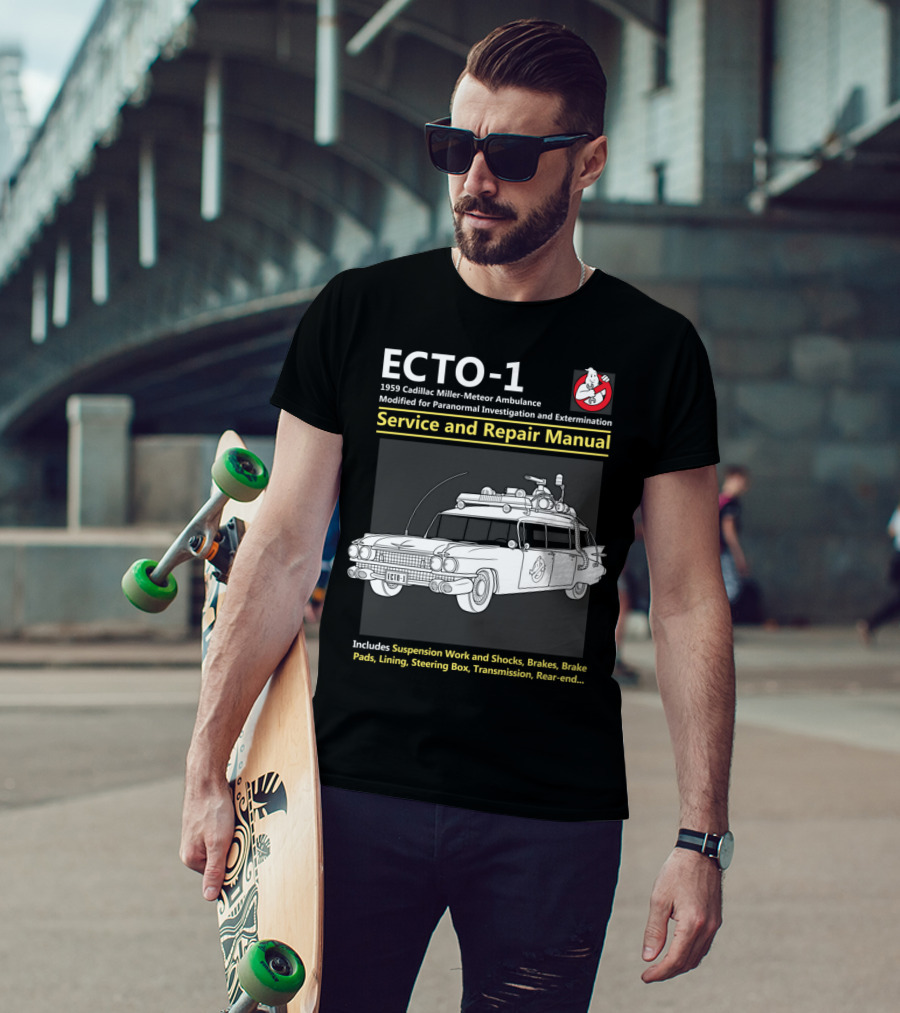 ECTO-1 1959 Cadillac Miller-Meteor Ambulance Modified For Paranormal Investigation And Extermination Service And Repair Manual T-Shirt