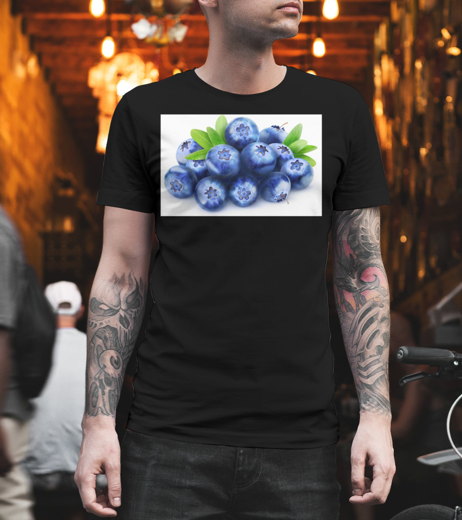Blueberries With Green Leaves Cluster T-Shirt