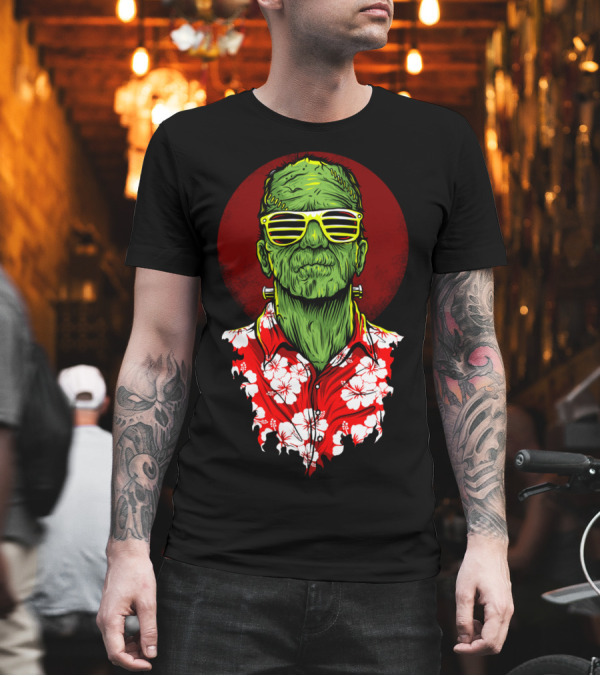 Frank Holiday Hawaiian Frankenstein Sunglasses Tropical T-Shirt Frank Holiday Hawaiian Frankenstein Sunglasses Tropical T-Shirt