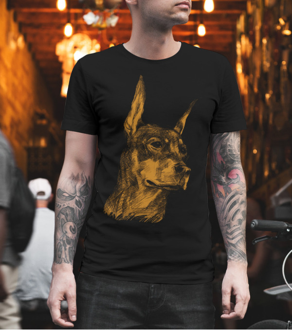 Doberman Is Guard Dog Sketch Head Profile T-Shirt Doberman Is Guard Dog Sketch Head Profile T-Shirt