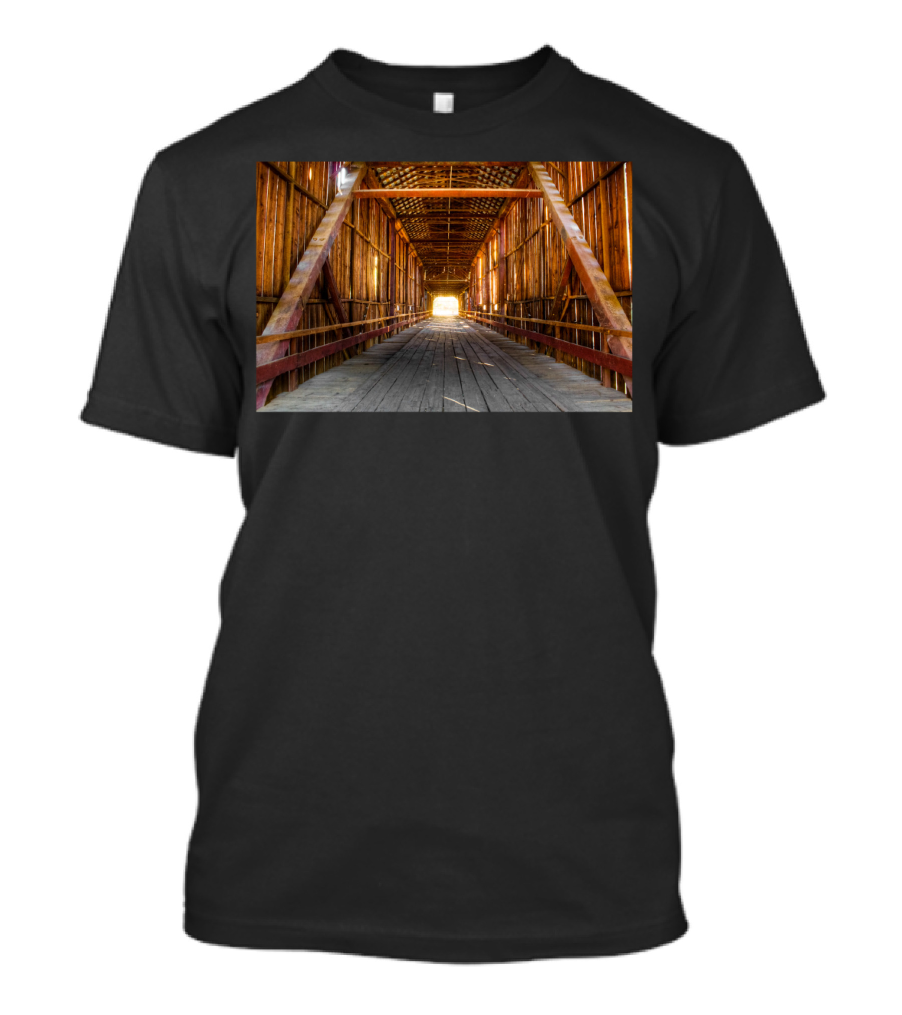 Covered Bridge Wooden Structure Rustic Interior Perspective T-Shirt