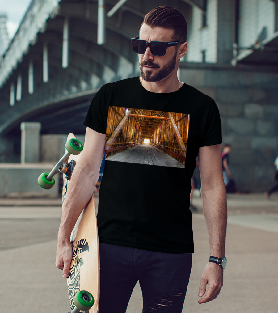 Covered Bridge Wooden Structure Rustic Interior Perspective T-Shirt