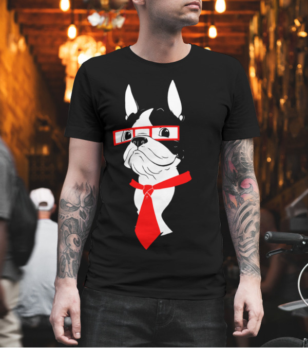 Boston Terrier Red Glasses and Tie T-Shirt Boston Terrier Red Glasses and Tie T-Shirt