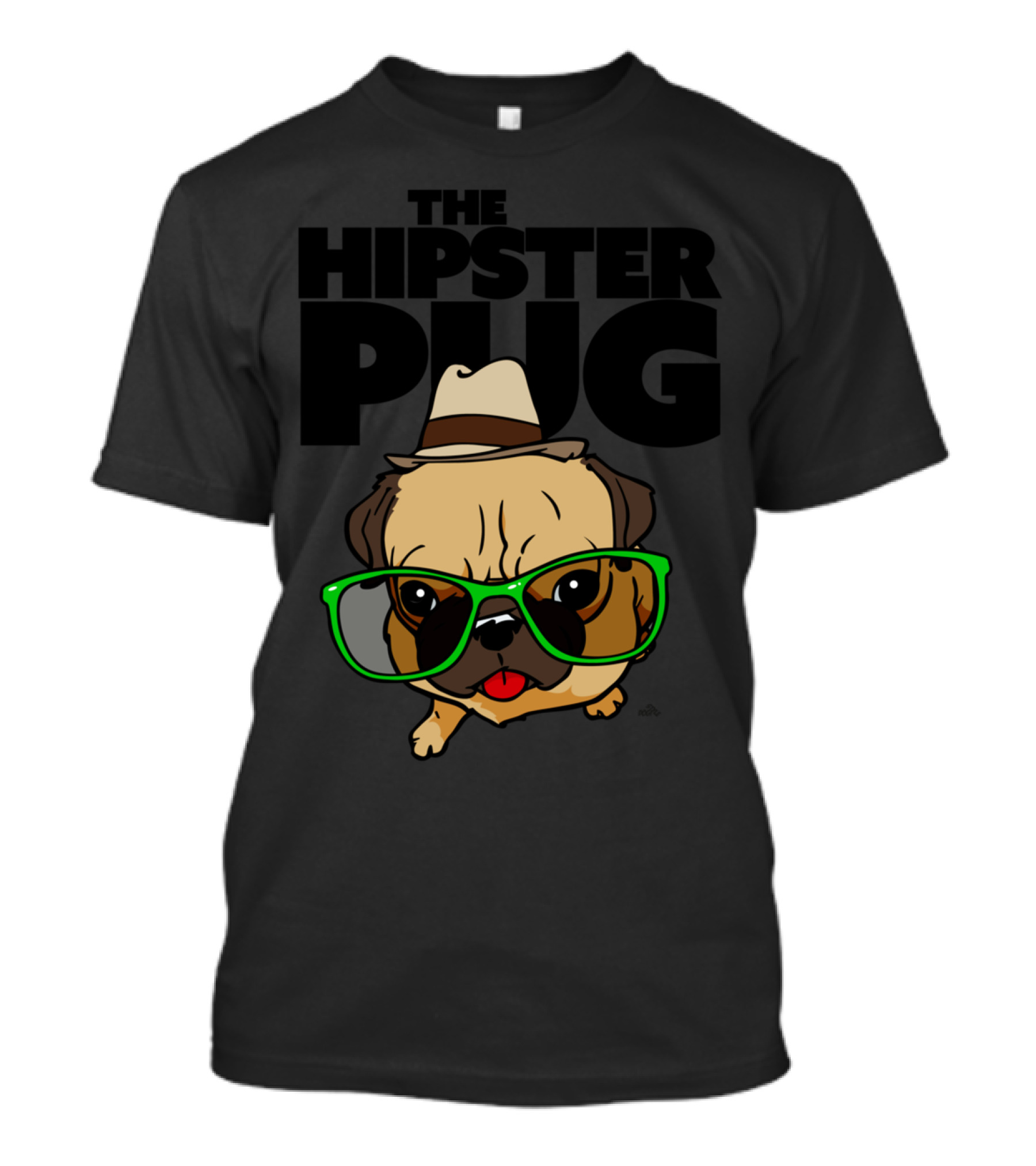 The Hipster Pug Funny Cartoon Dog With Glasses And Hat T-Shirt
