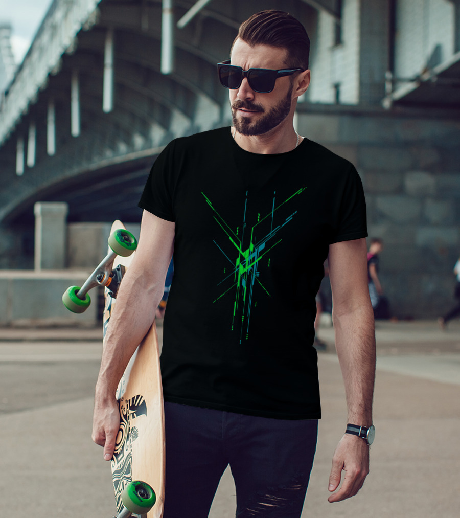 Blue Green Tech Lines Symmetry Future Vibes T-Shirt