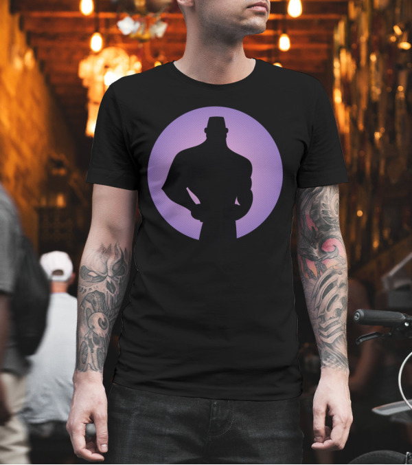 Boy And Man Silhouettes Against Purple Circle Background T-Shirt Boy And Man Silhouettes Against Purple Circle Background T-Shirt