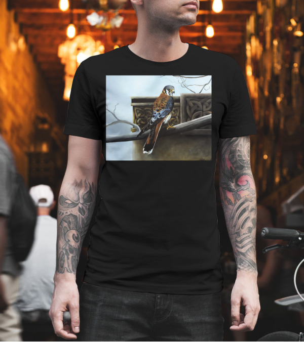 Castle Hunter Falcon on Celtic Ancient Architecture T-Shirt Castle Hunter Falcon on Celtic Ancient Architecture T-Shirt