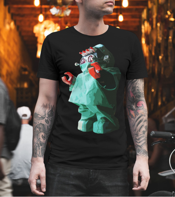 Doctorbot Surgeon Figure with Red Robotic Details in Green Scrubs T-Shirt Doctorbot Surgeon Figure with Red Robotic Details in Green Scrubs T-Shirt