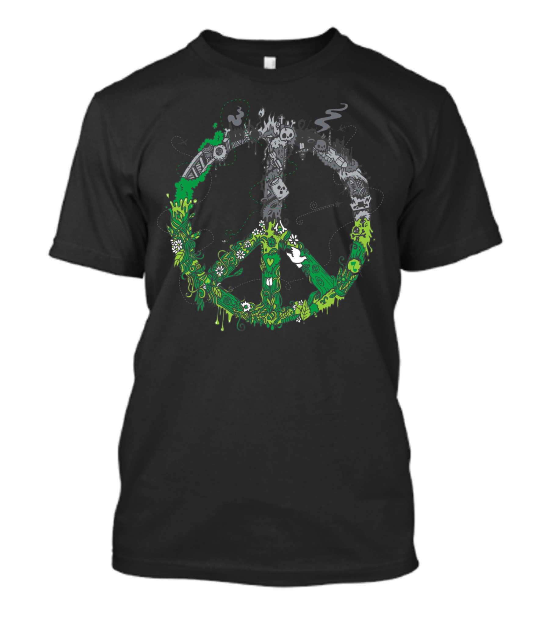 The Eternal Struggle Peace Symbol With Nature And Destruction Contrast T-Shirt