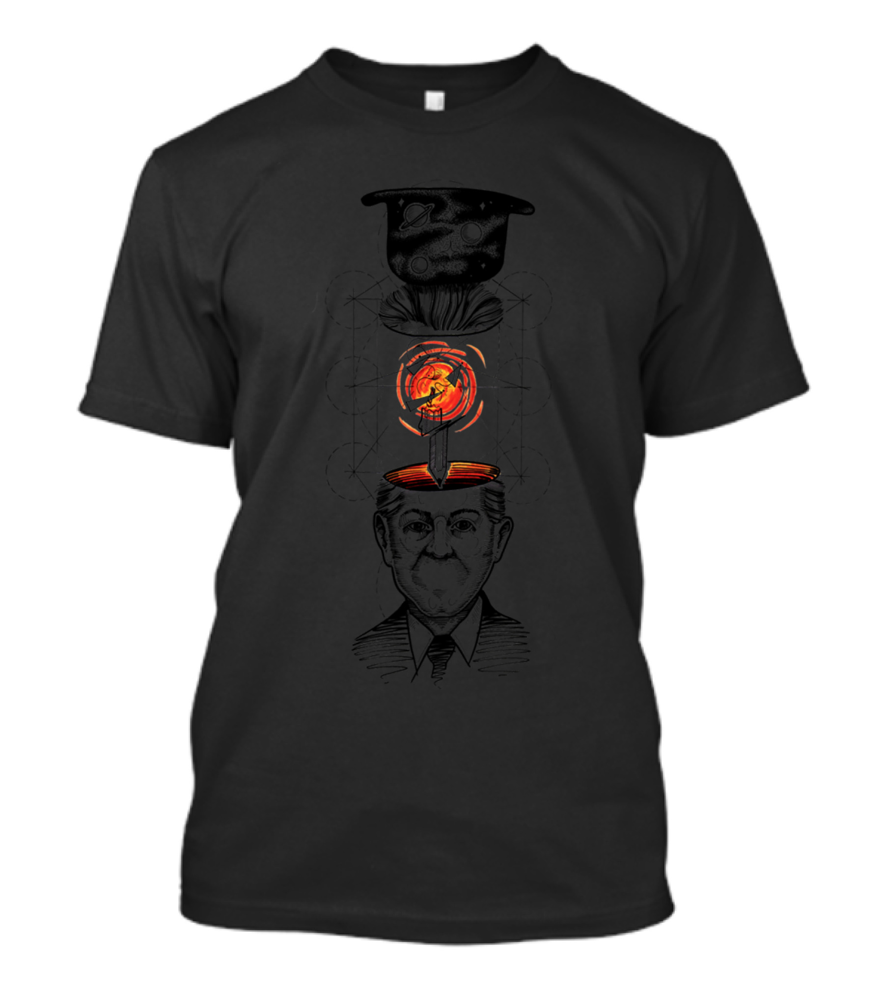 Surreal Portrait Magritte Planets Rose And Top Hat T-Shirt