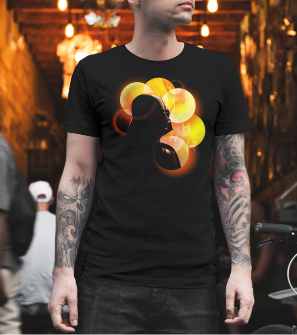 Vader Helmet with Floating Yellow and Orange Orbs in Space T-Shirt Vader Helmet with Floating Yellow and Orange Orbs in Space T-Shirt
