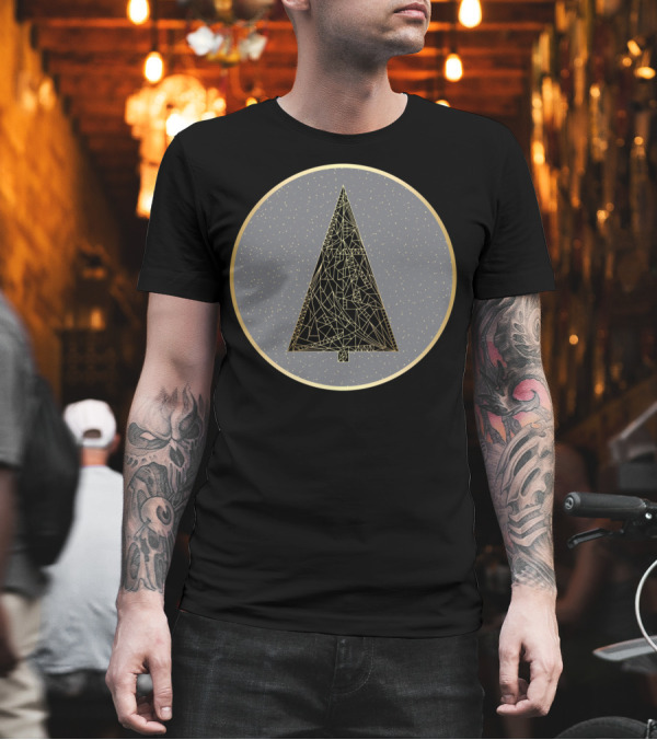 Geometric Gold Fractal New Year Xmas Tree Circle T-Shirt Geometric Gold Fractal New Year Xmas Tree Circle T-Shirt