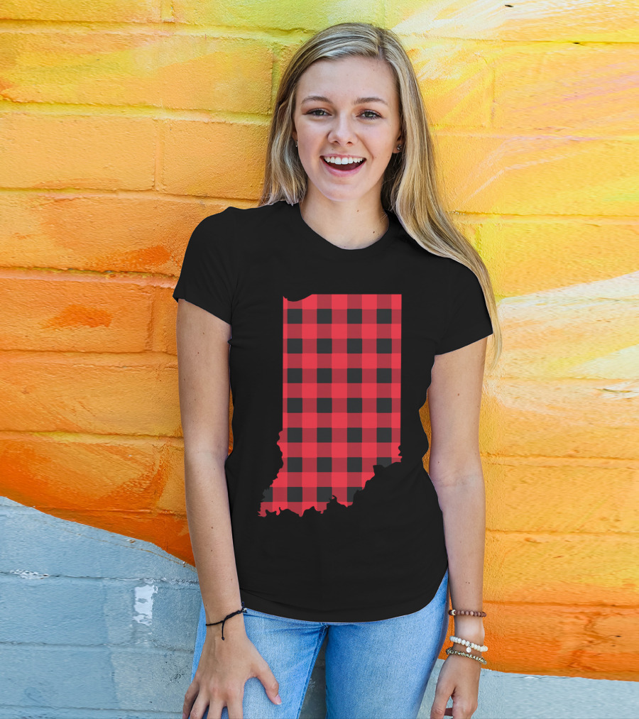 Red And Black Checkered Indiana Plaid T-Shirt