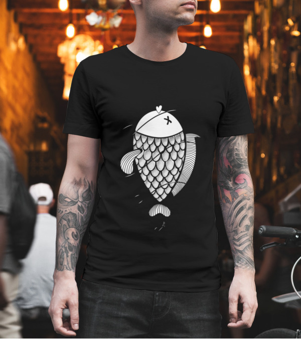 Corocoro Dead Fish with Hook and Heart Eyes T-Shirt Corocoro Dead Fish with Hook and Heart Eyes T-Shirt