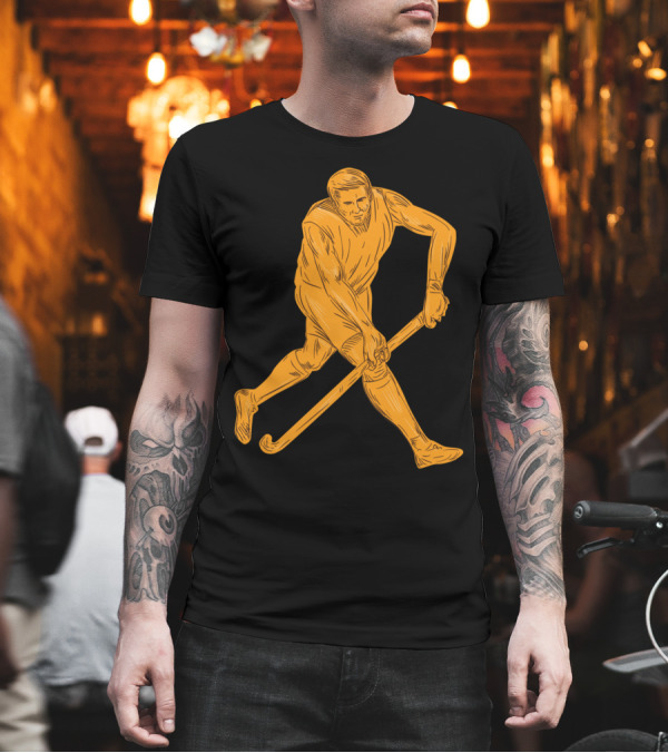 Field Hockey Player Running With Stick Drawing T-Shirt Field Hockey Player Running With Stick Drawing T-Shirt