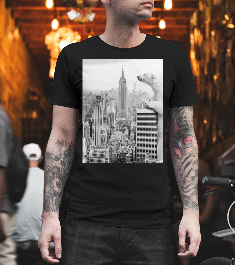 Polar Bear Overlooking Empire State Amidst New York Skyline T-Shirt